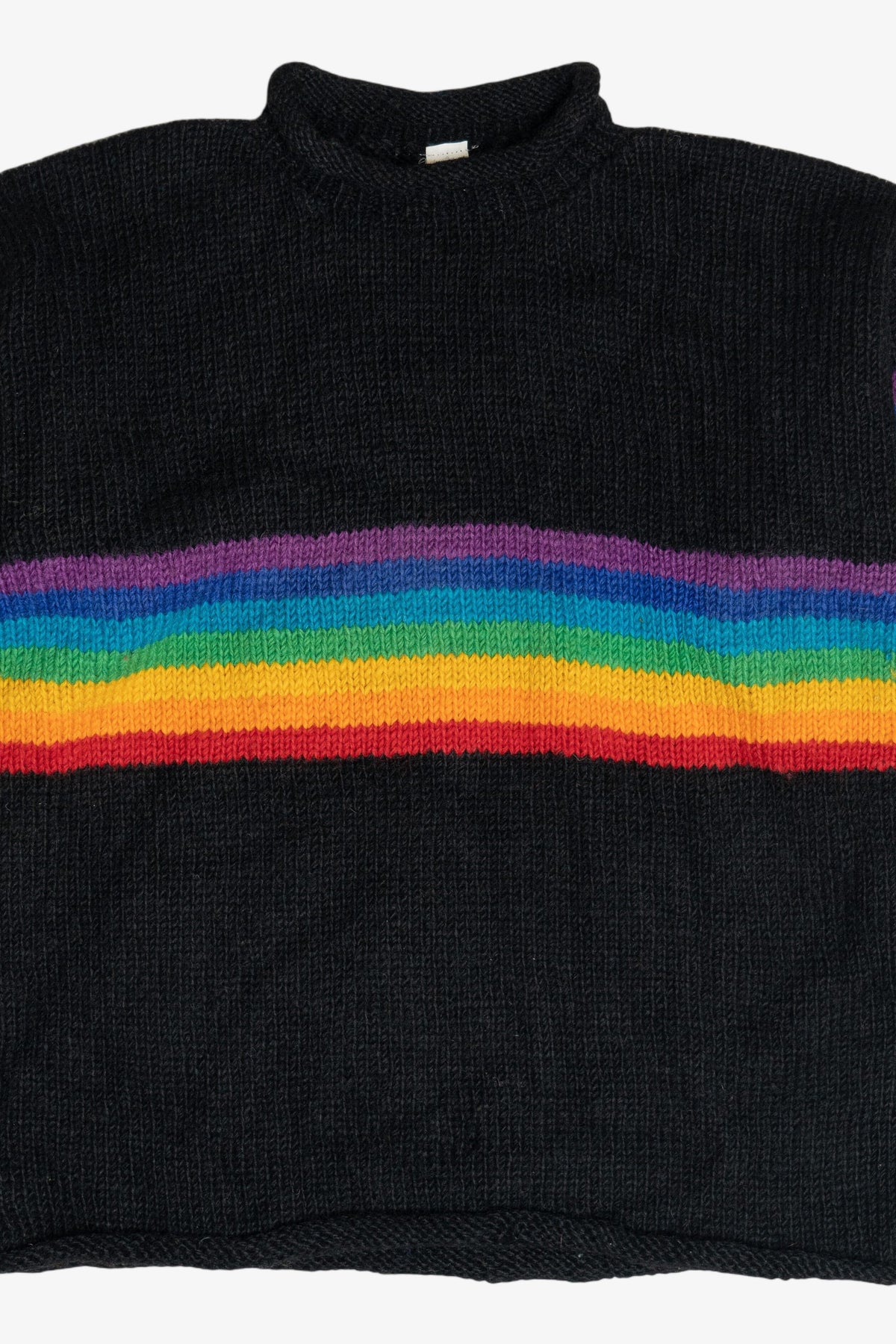 Vintage Black Rainbow Stripe Rolled Hem Sweater (1990s)