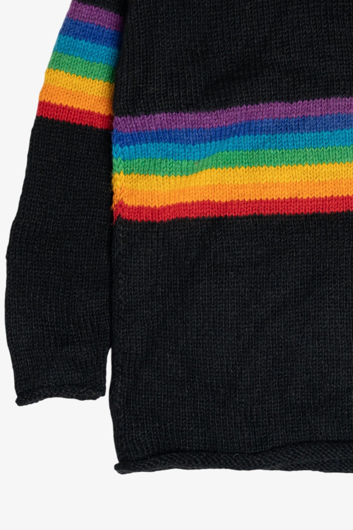 Vintage Black Rainbow Stripe Rolled Hem Sweater (1990s)