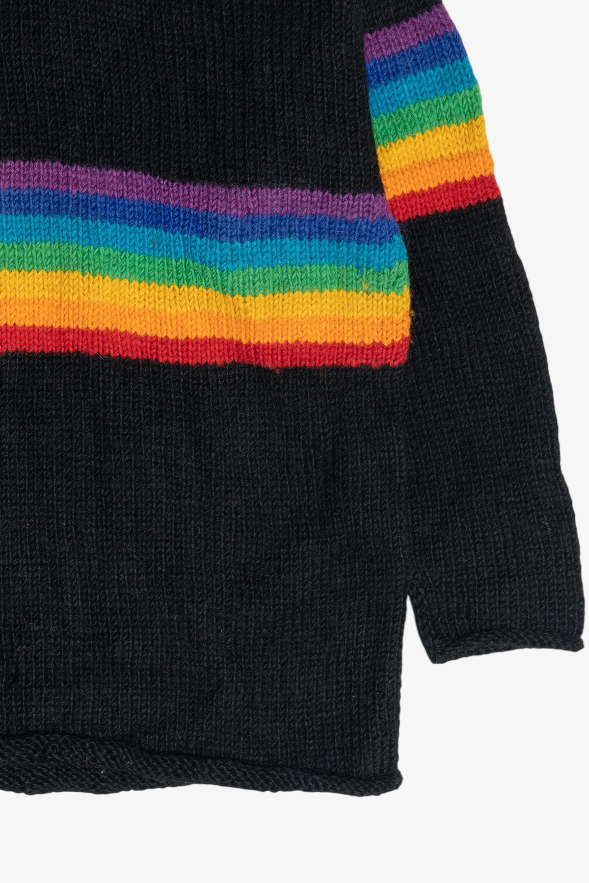 Vintage Black Rainbow Stripe Rolled Hem Sweater (1990s)