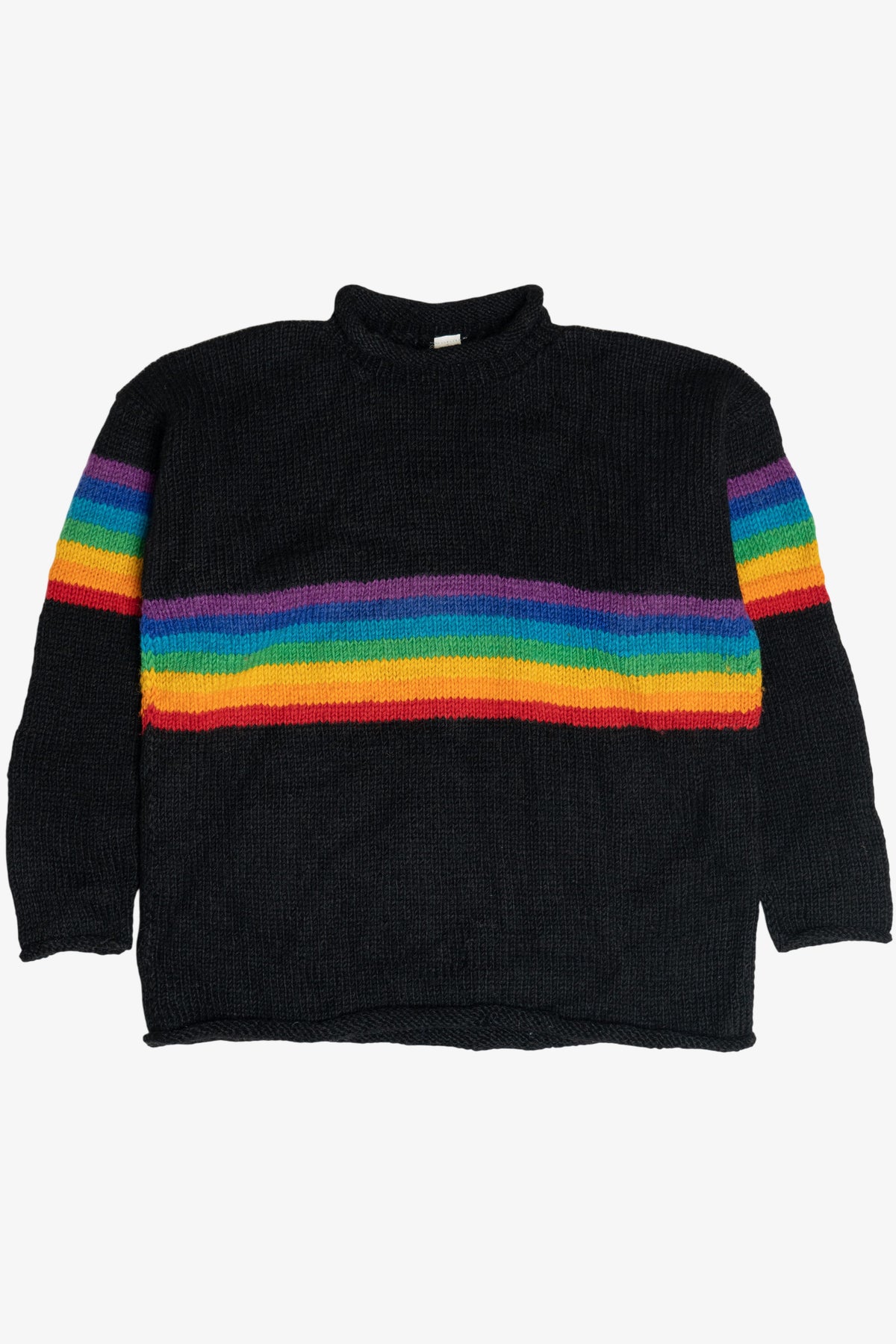 Vintage Black Rainbow Stripe Rolled Hem Sweater (1990s)