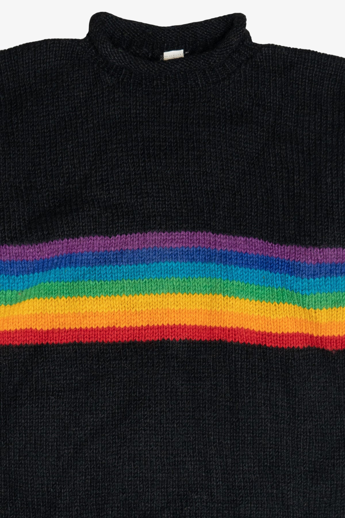 Vintage Black Rainbow Stripe Rolled Hem Sweater (1990s)
