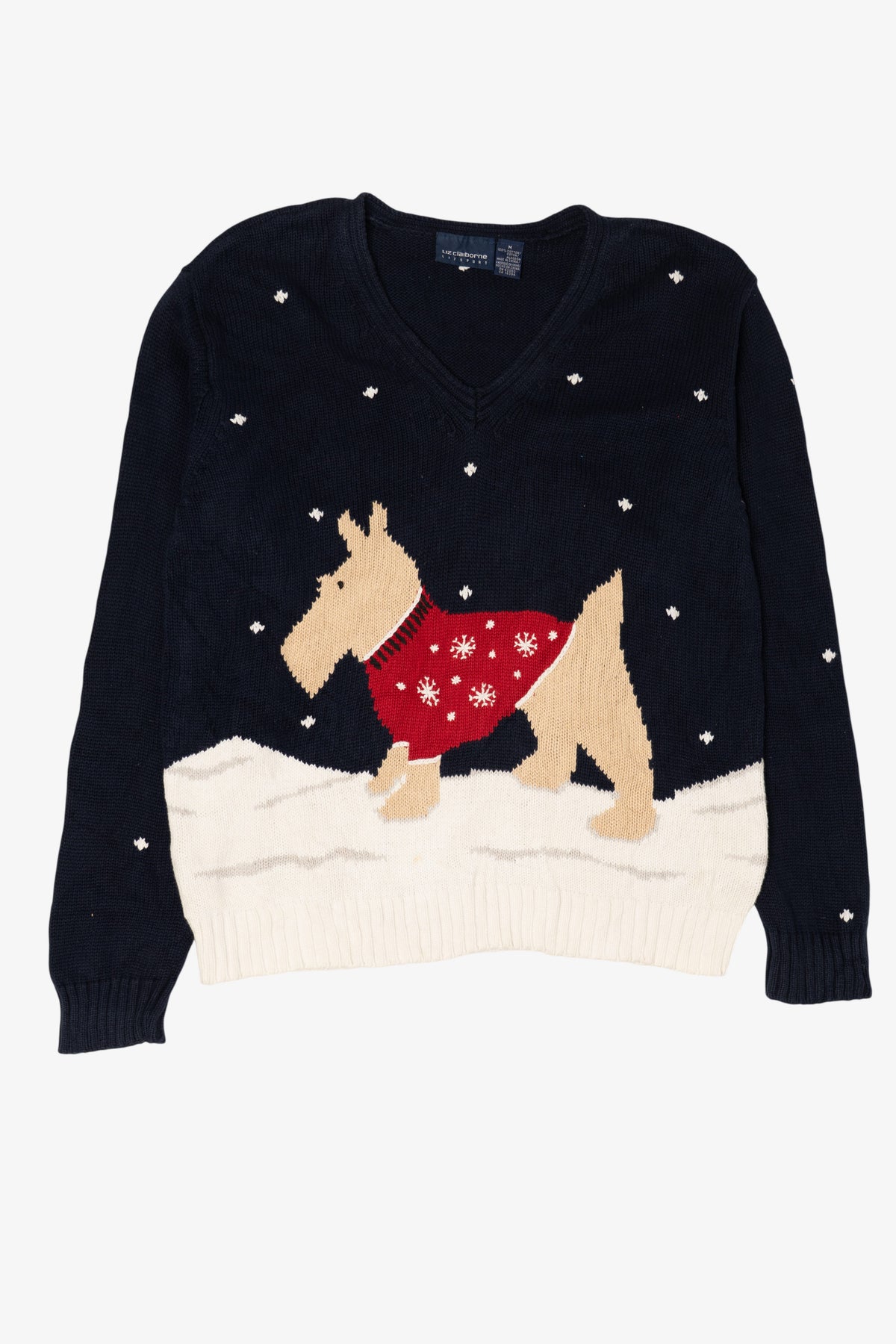 Vintage Navy Blue Liz Claiborne Scottie Dog In Snow Sweater (1990s)