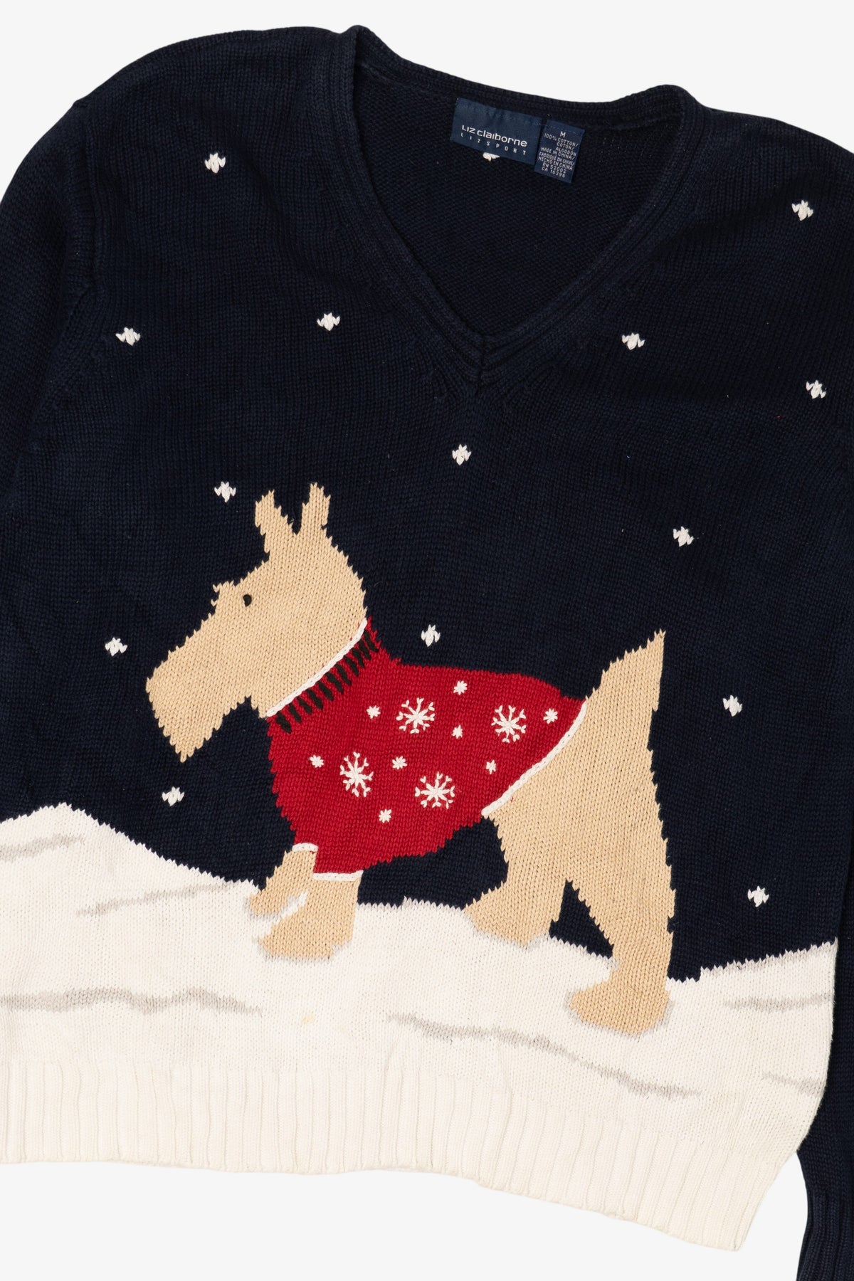 Vintage Navy Blue Liz Claiborne Scottie Dog In Snow Sweater (1990s)