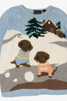 Vintage Light Blue Puppies In Snow Graphic Sweater (1990s)