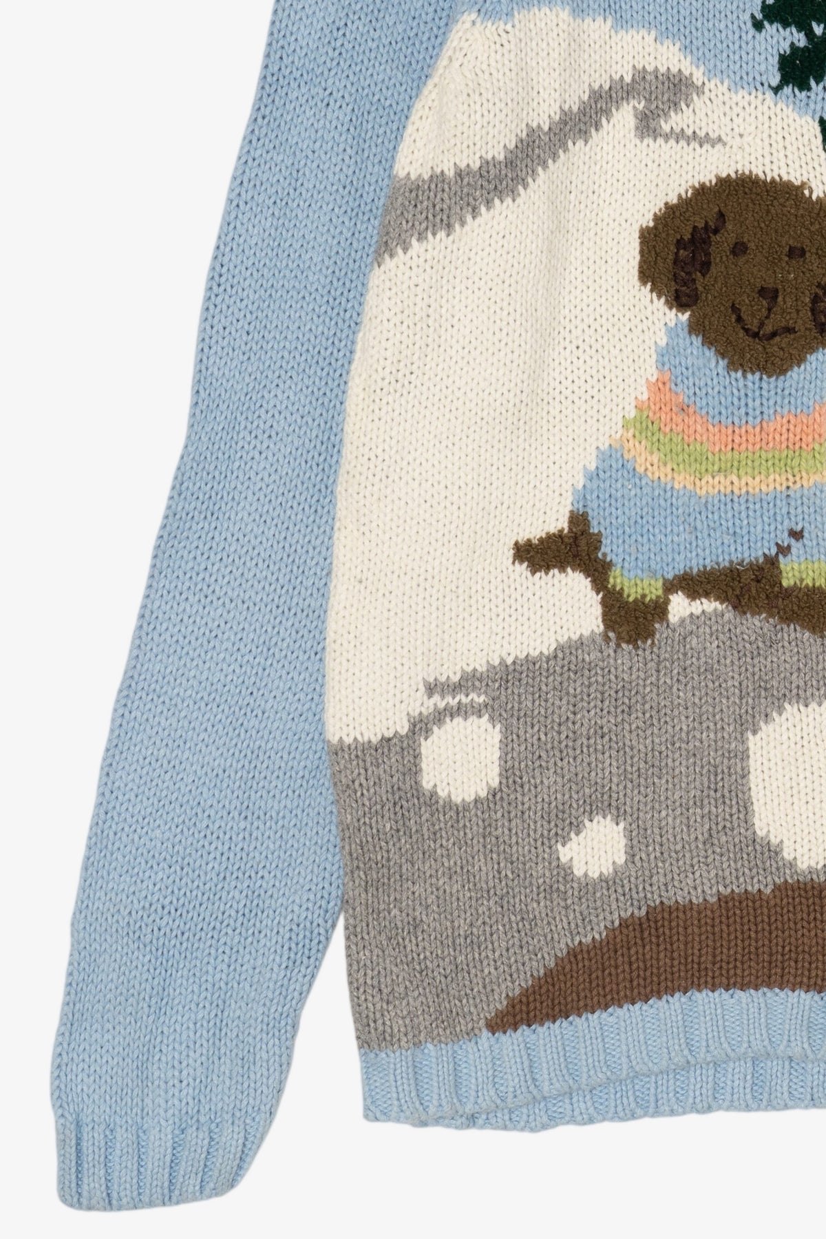 Vintage Light Blue Puppies In Snow Graphic Sweater (1990s)