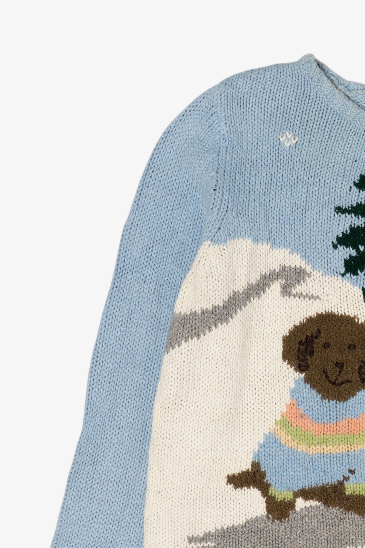Vintage Light Blue Puppies In Snow Graphic Sweater (1990s)