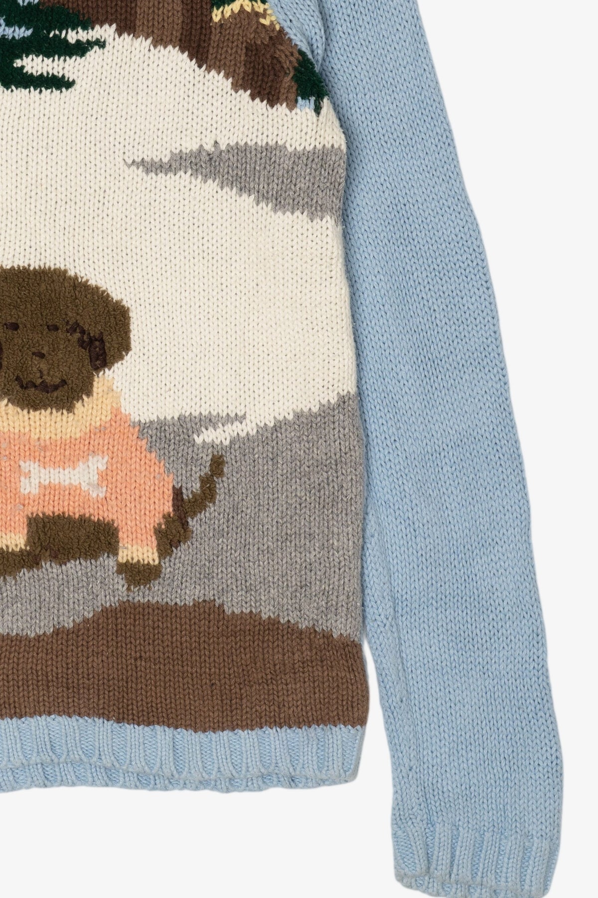 Vintage Light Blue Puppies In Snow Graphic Sweater (1990s)