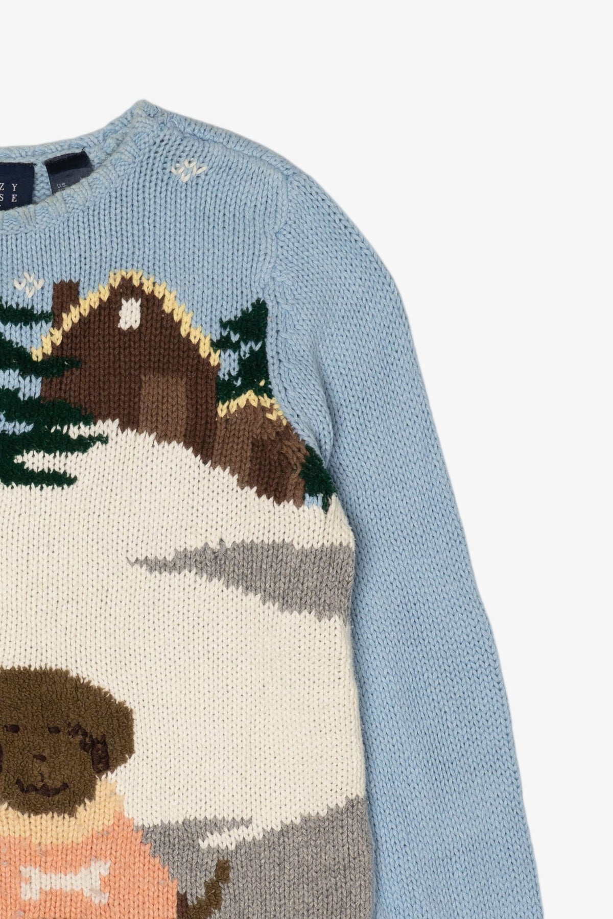 Vintage Light Blue Puppies In Snow Graphic Sweater (1990s)