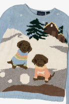 Vintage Light Blue Puppies In Snow Graphic Sweater (1990s)