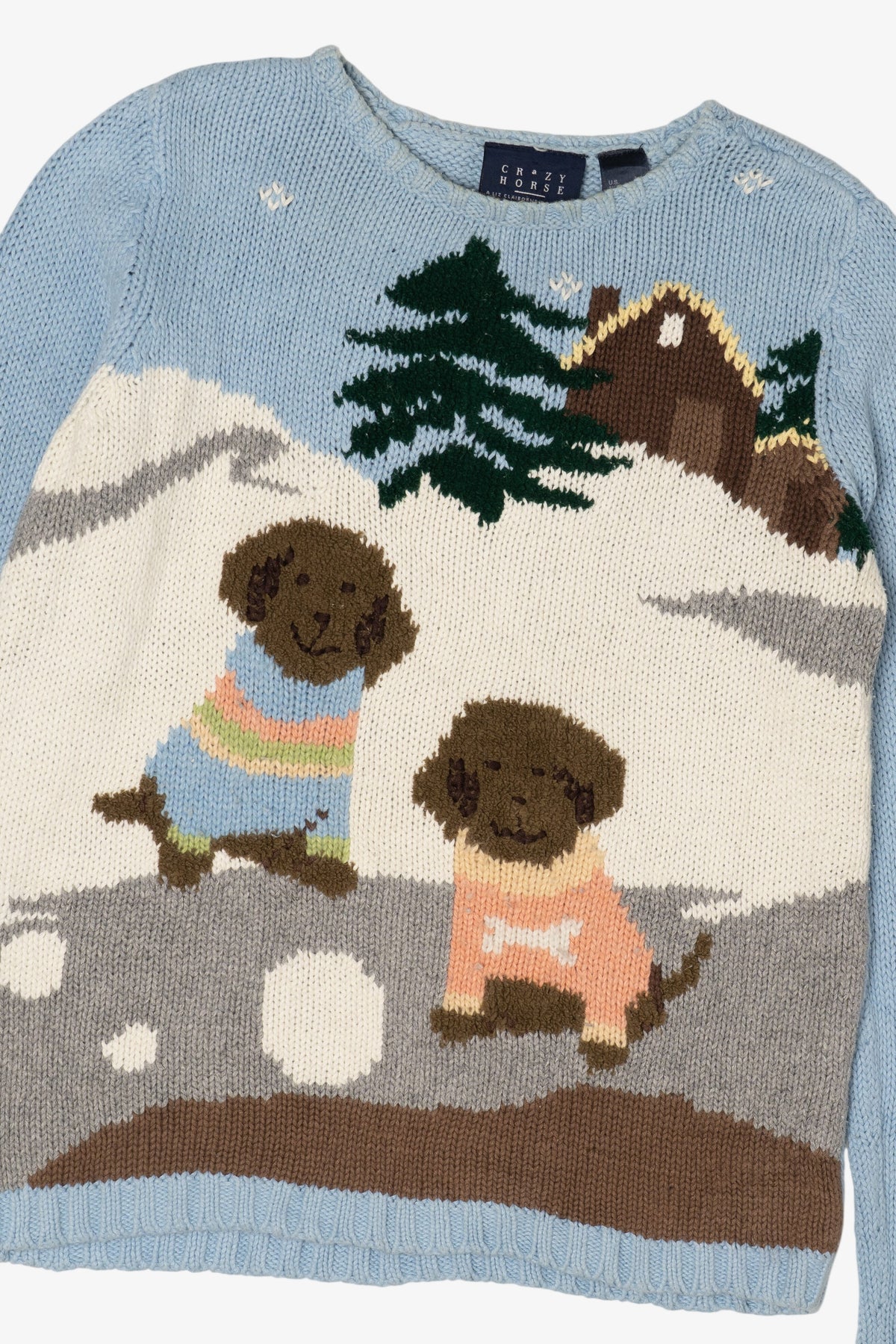 Vintage Light Blue Puppies In Snow Graphic Sweater (1990s)