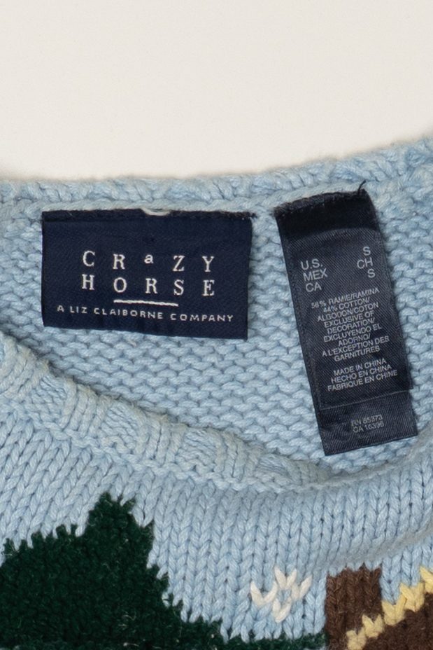 Vintage Light Blue Puppies In Snow Graphic Sweater (1990s)