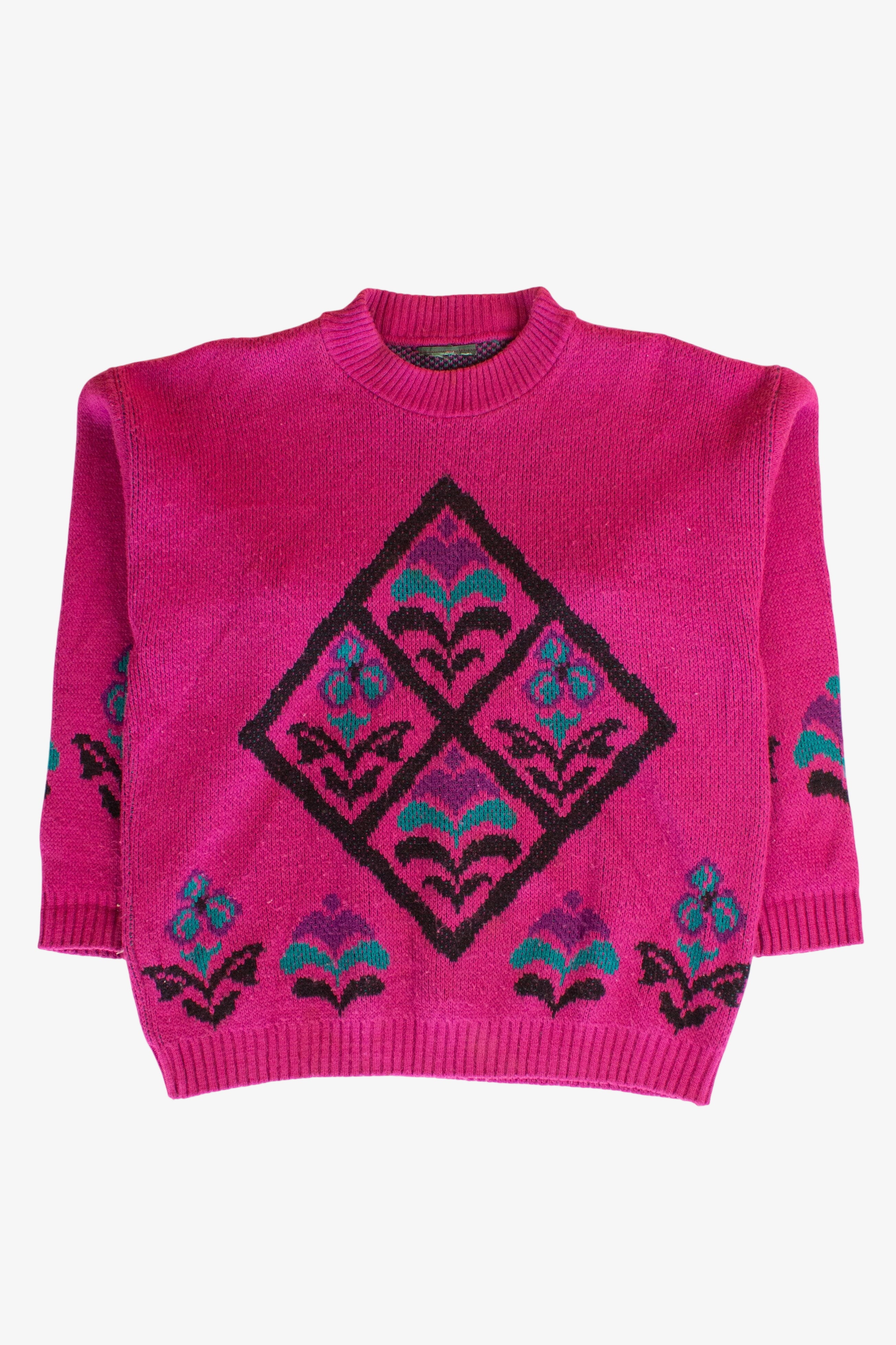 Vintage Magenta Flower Diamond Sweater (1980s)