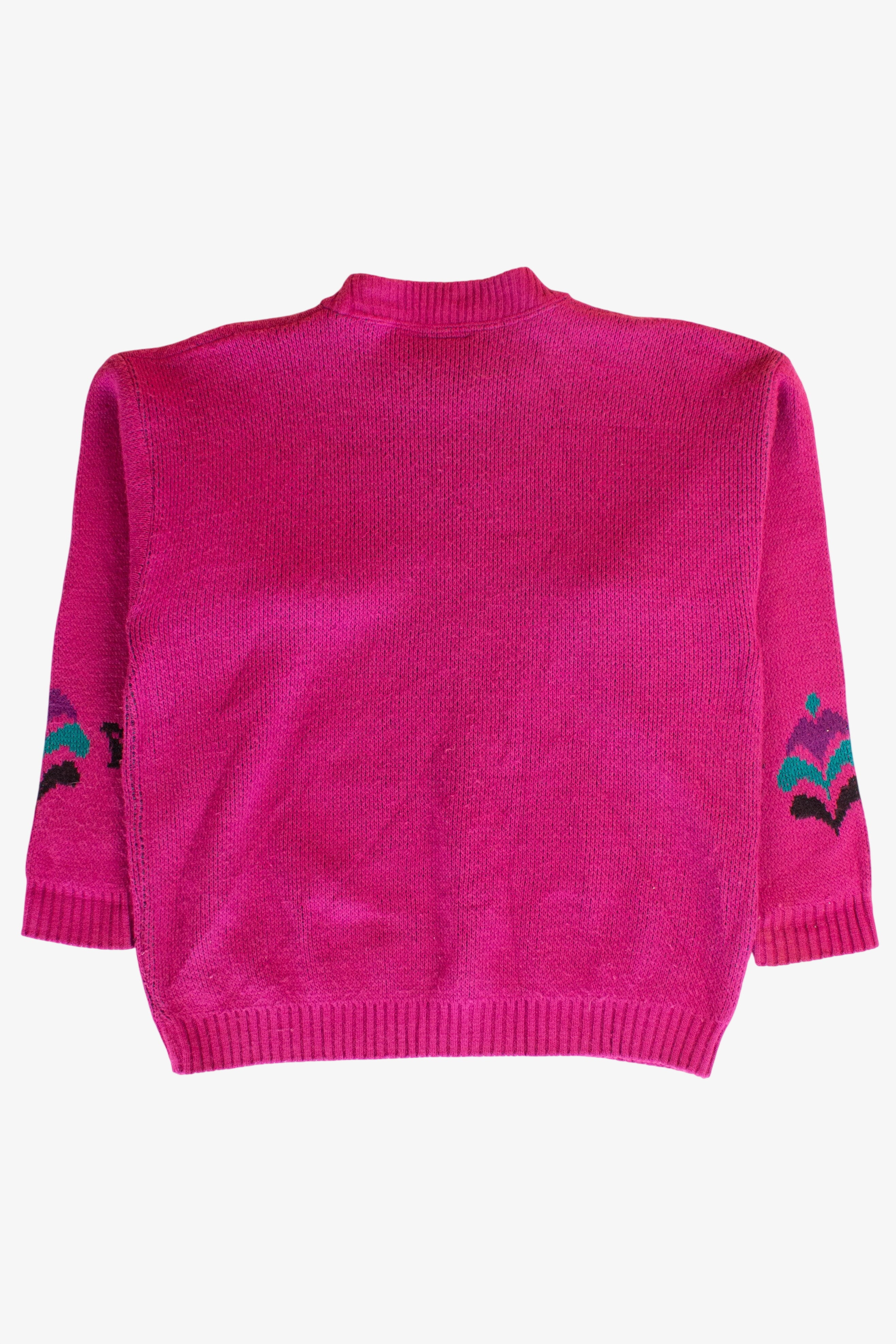 Vintage Magenta Flower Diamond Sweater (1980s)