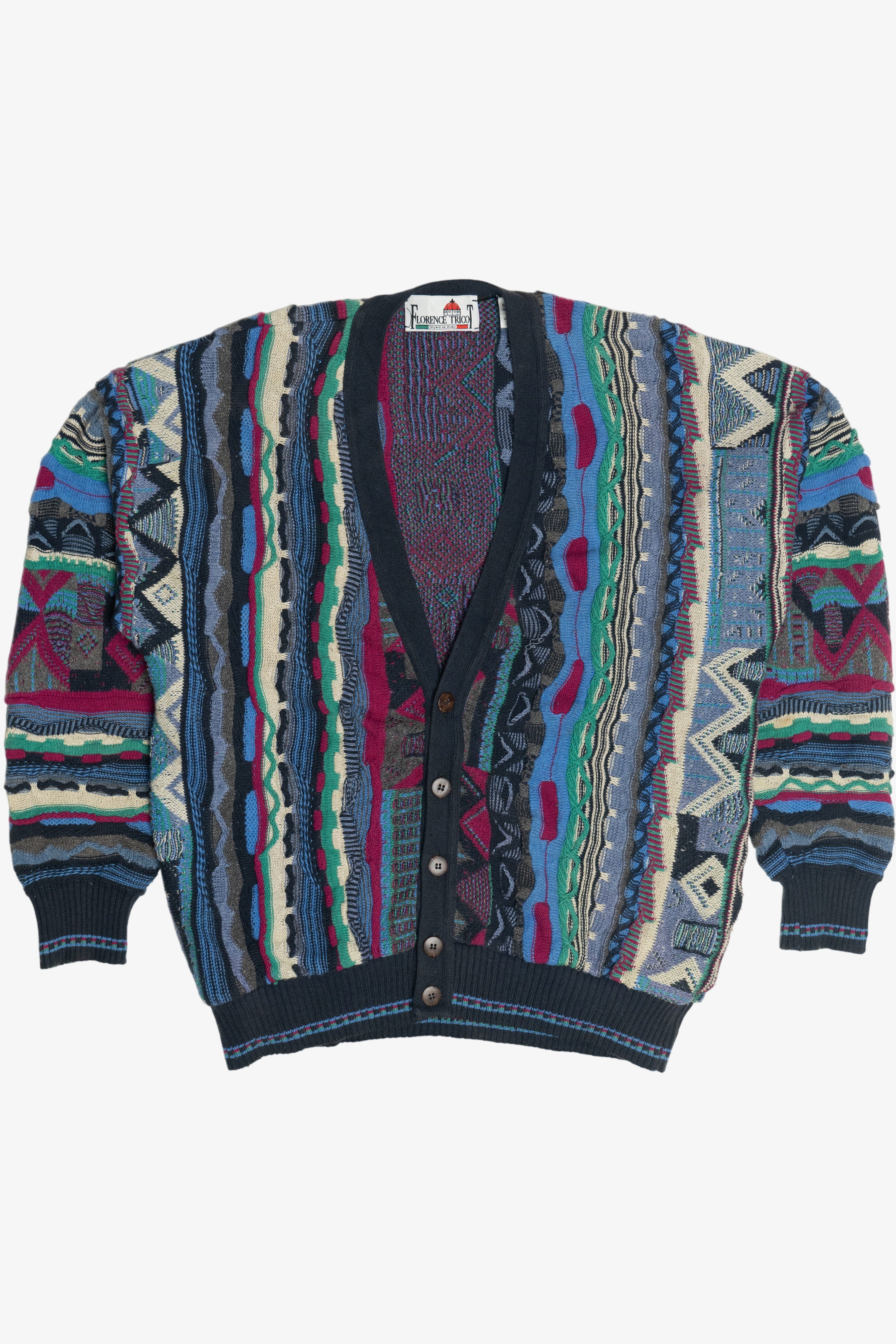 Vintage Florence Tricot Geometric Vertical Knit Cardigan Sweater (1980s)