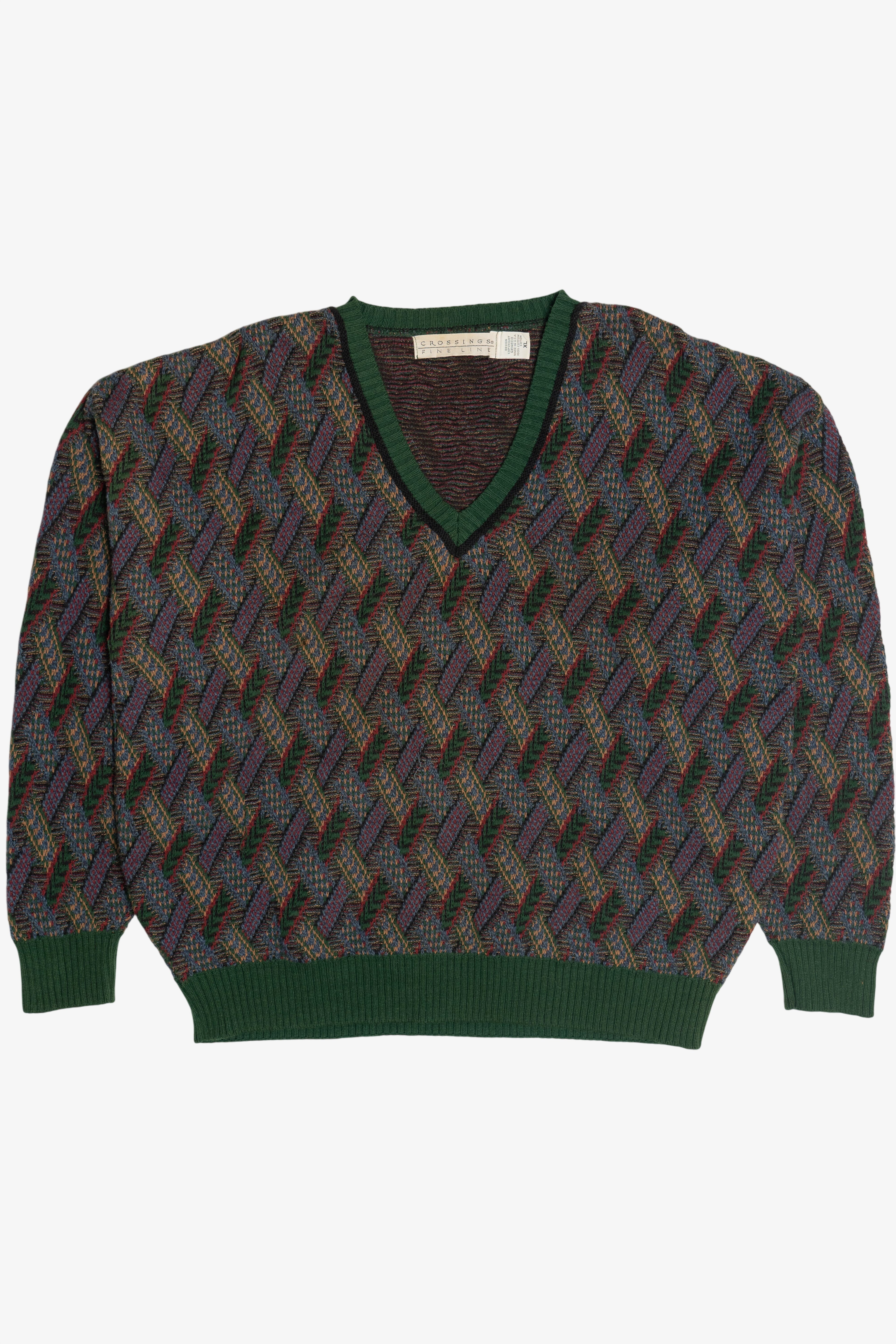 Vintage Crossings Fine Line V-Neck Sweater (1990s)