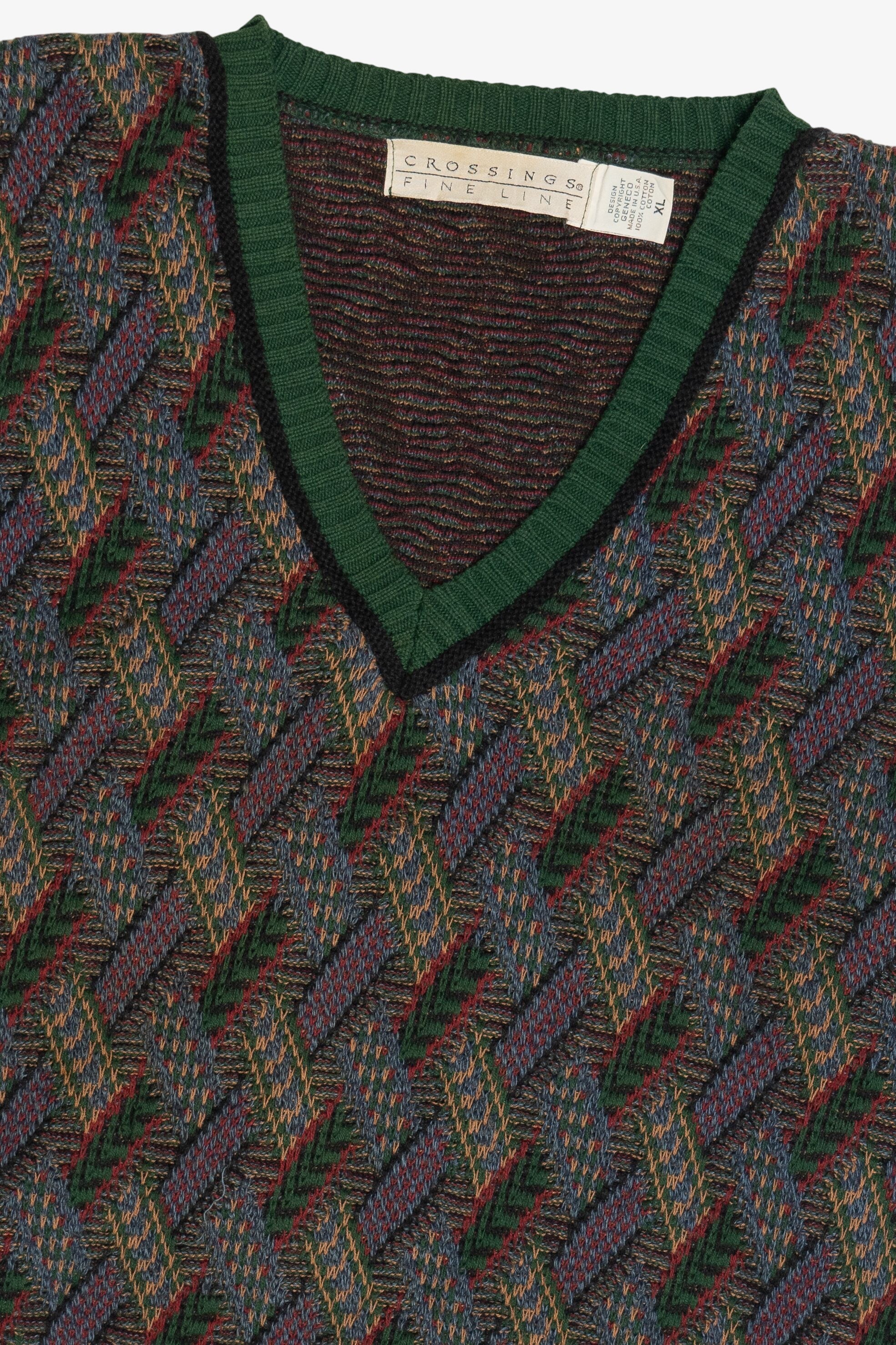 Vintage Crossings Fine Line V-Neck Sweater (1990s)