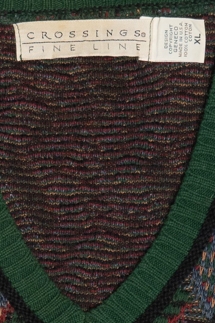 Vintage Crossings Fine Line V-Neck Sweater (1990s)