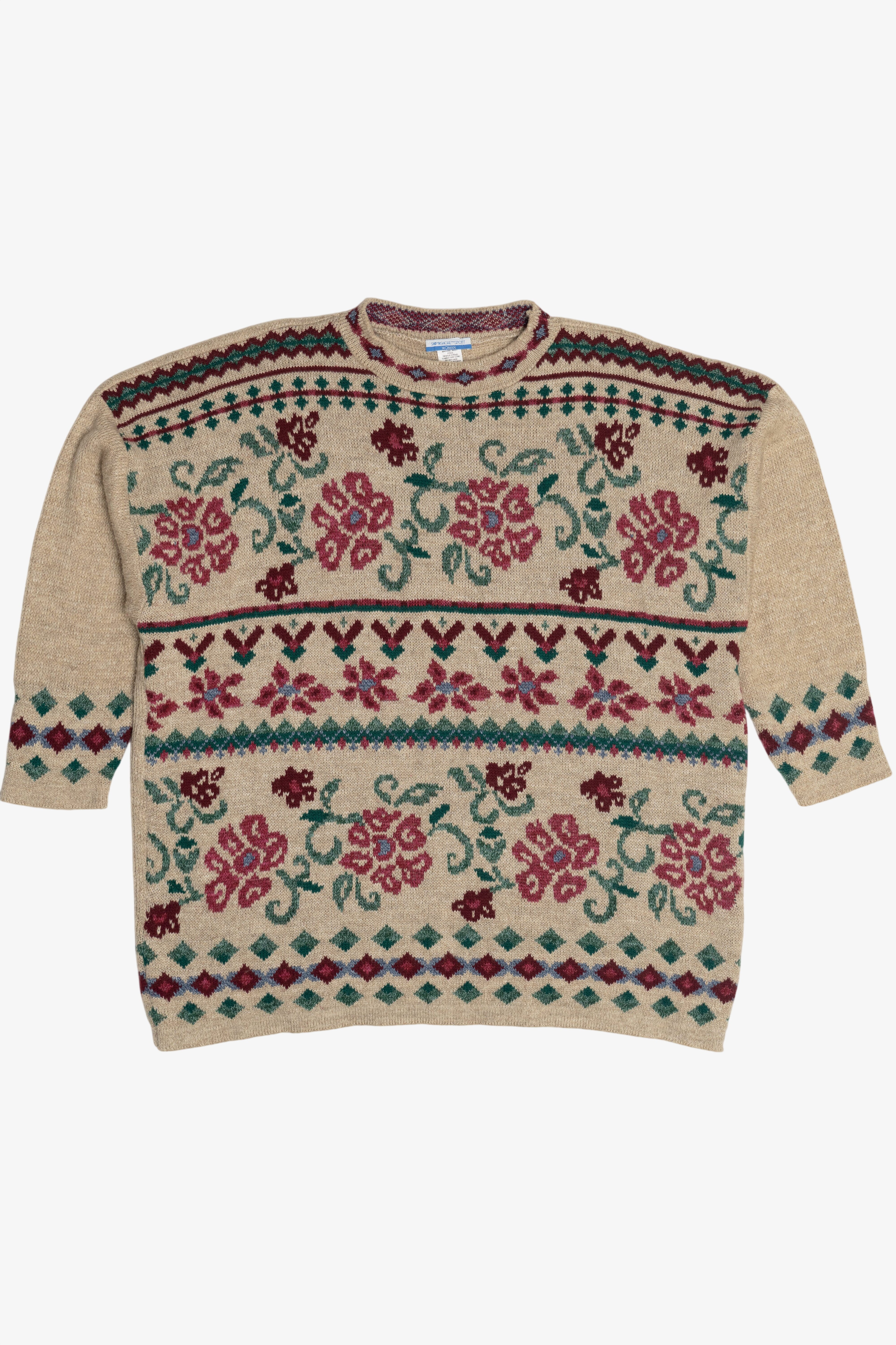 Vintage Rose Garden Ship N' Shore Sport 3/4 Sleeve Sweater (1980s)