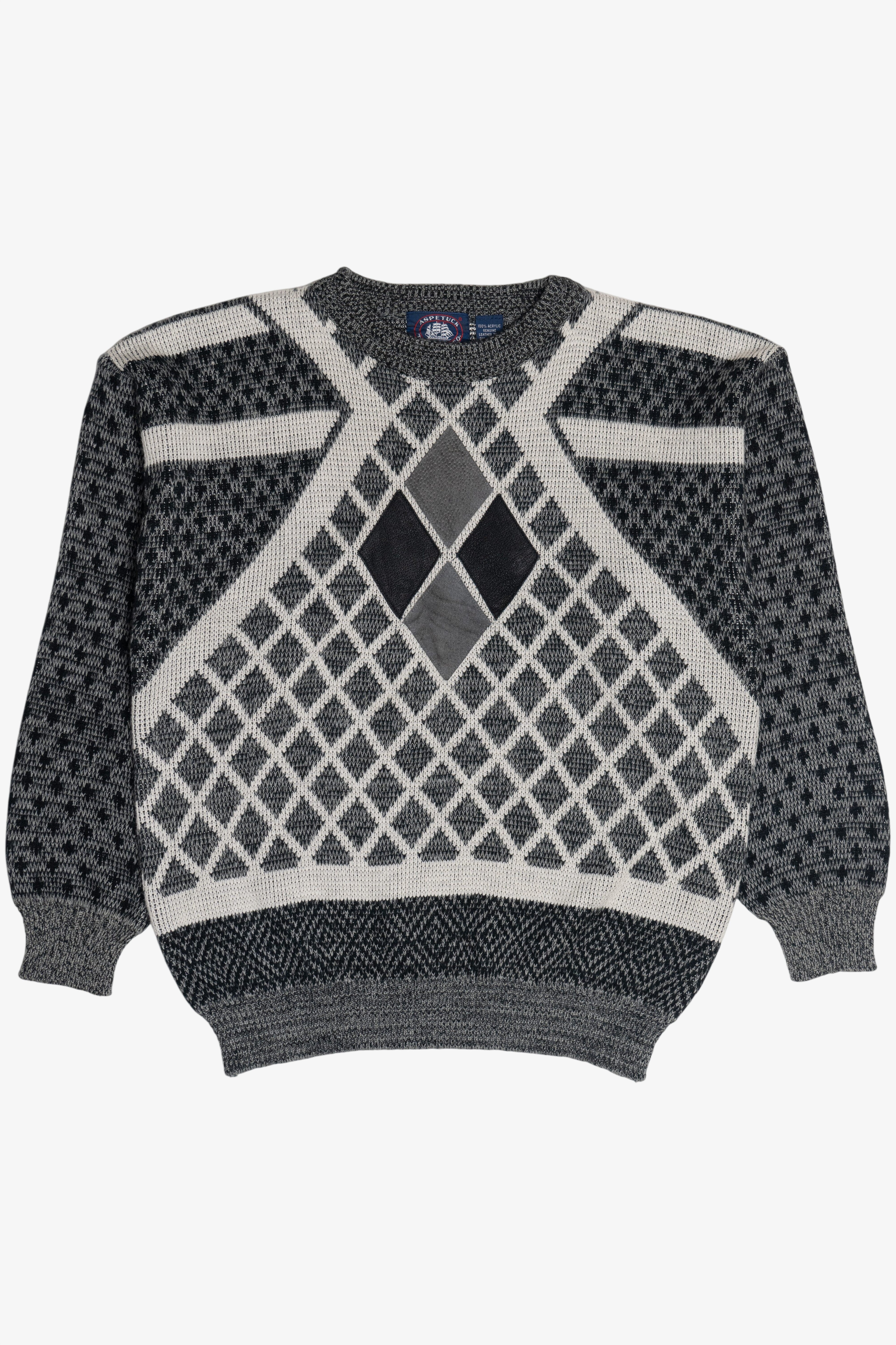 Vintage Diamond Leather Applique Aspetuck Trading Co. Sweater (1980s)