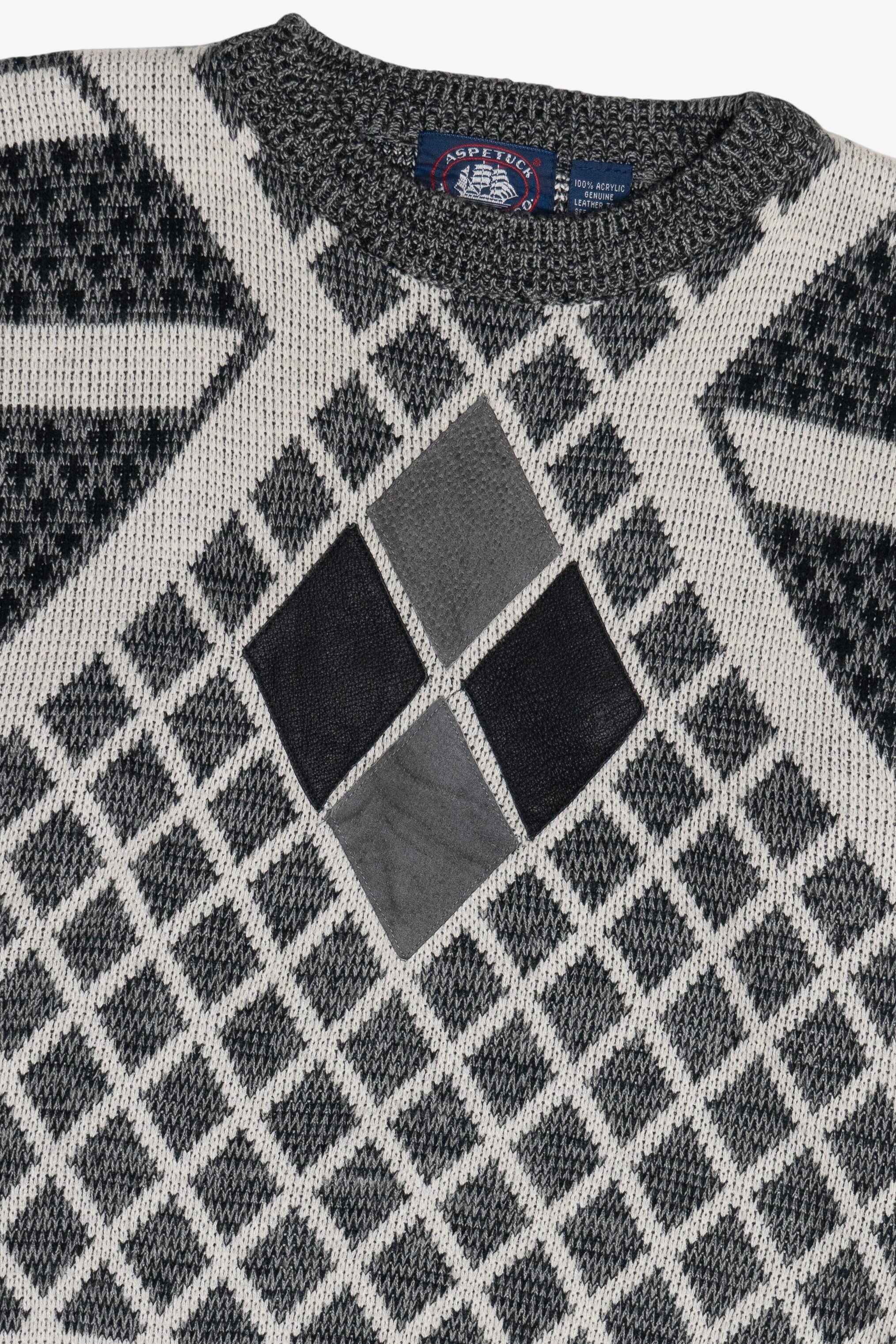 Vintage Diamond Leather Applique Aspetuck Trading Co. Sweater (1980s)