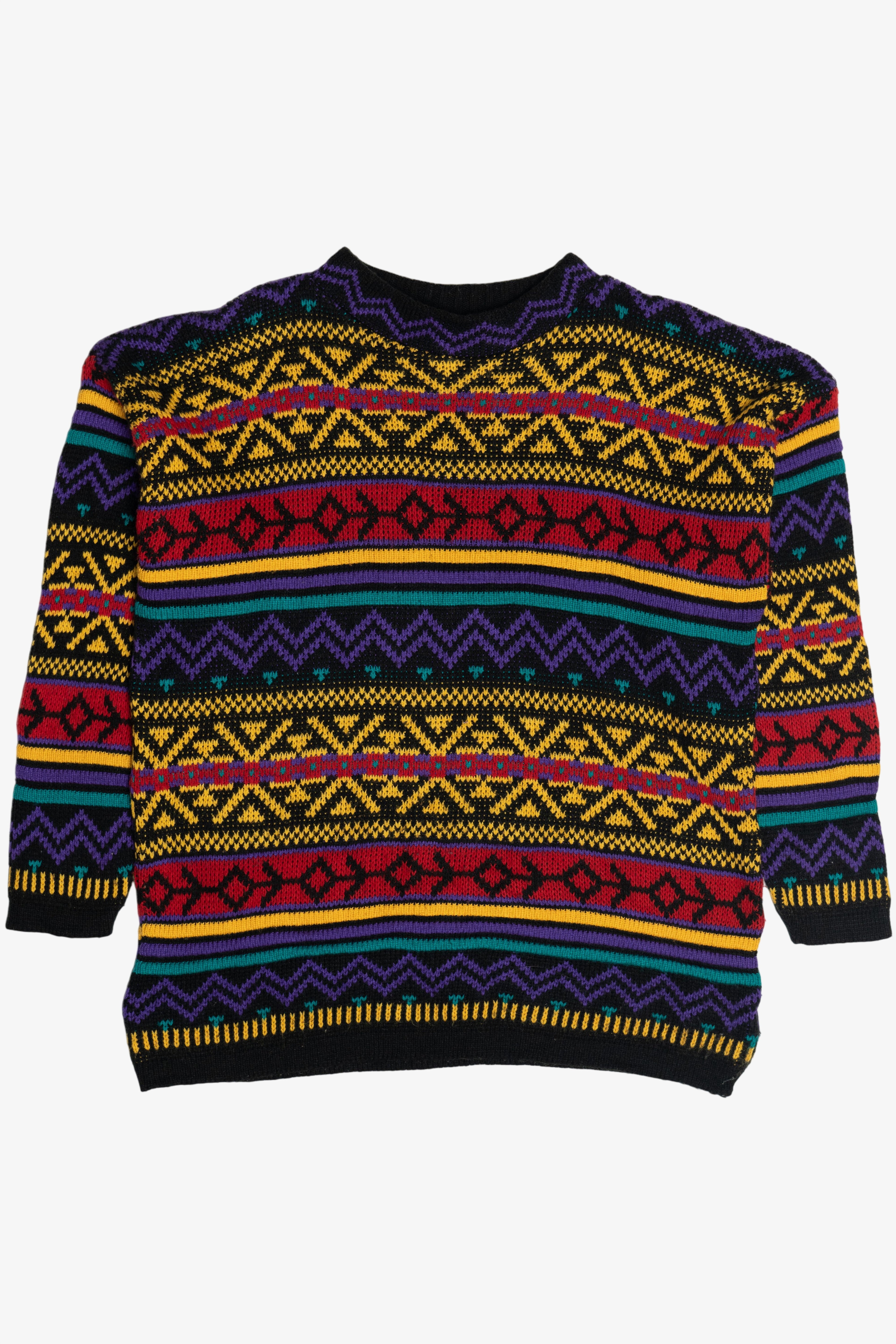 Vintage Reference Point Bright Patterned 80s Sweater (1980s)