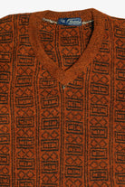 Vintage Burnt Orange V-Neck Chenille Sweater (1980s)