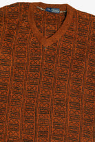 Vintage Burnt Orange V-Neck Chenille Sweater (1980s)