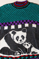 Vintage Checkerboard Pandas Graphic Sweater (1980s)