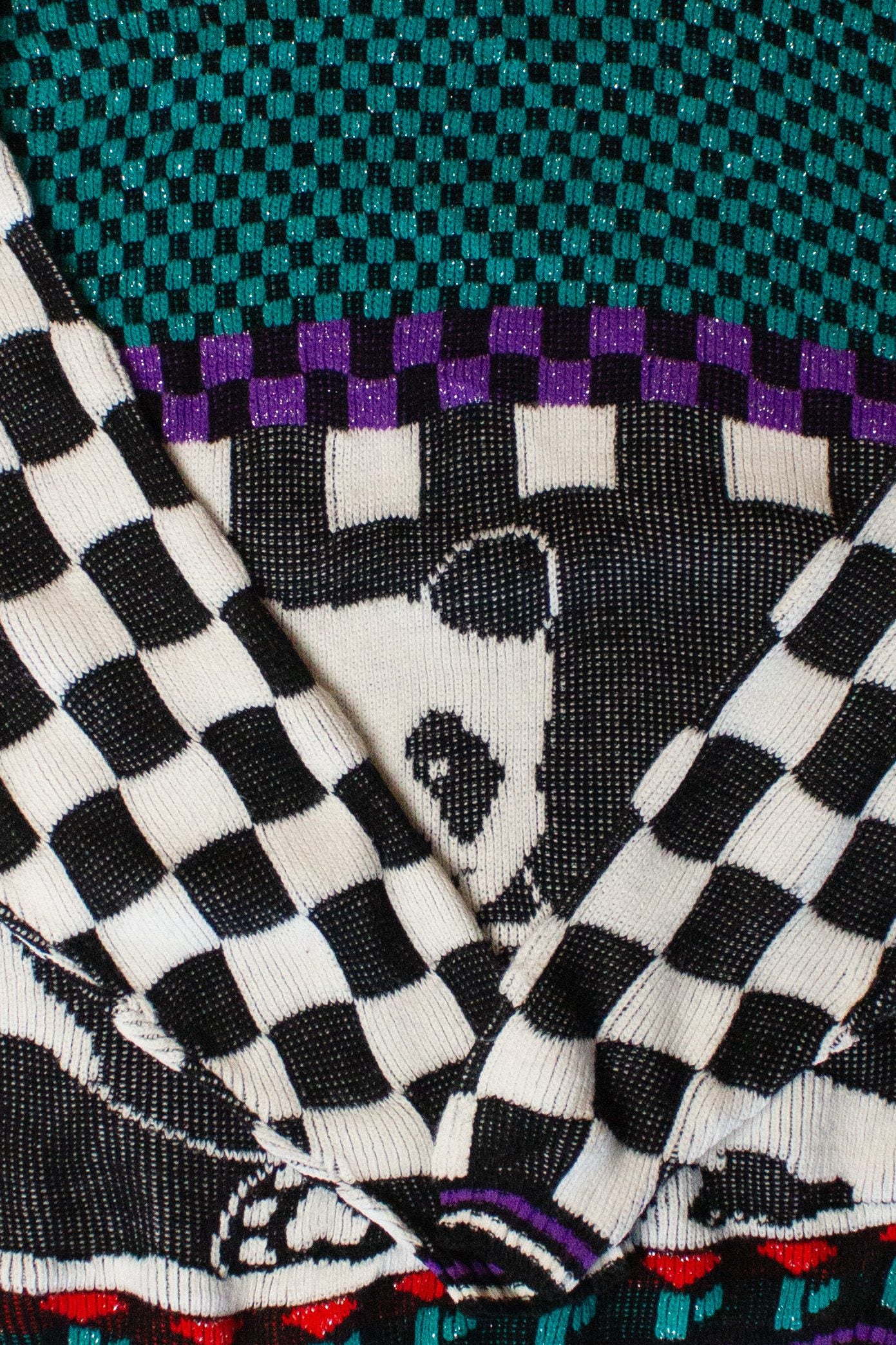 Vintage Checkerboard Pandas Graphic Sweater (1980s)