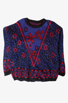 Vintage Blue & Red Floral Sweater (1980s)