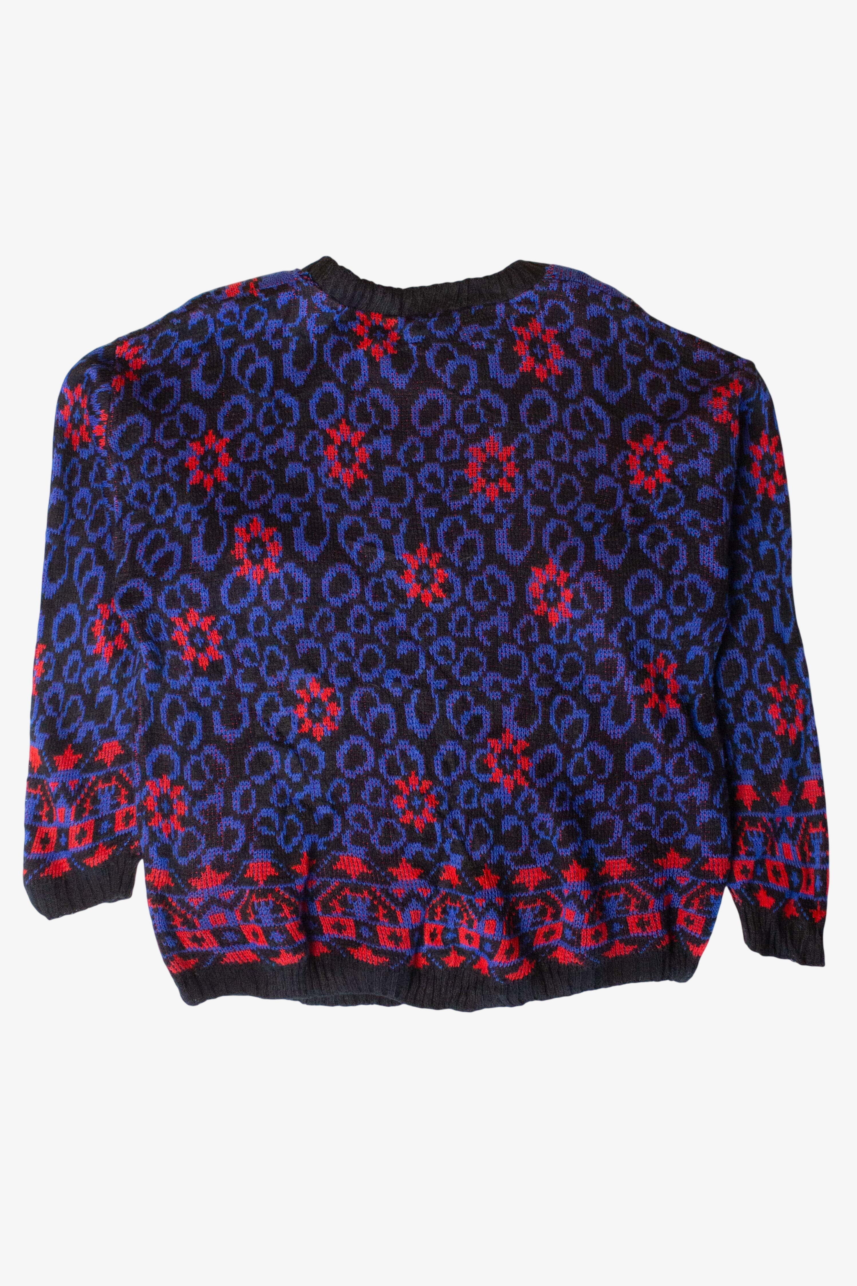 Vintage Blue & Red Floral Sweater (1980s)