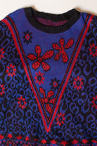 Vintage Blue & Red Floral Sweater (1980s)