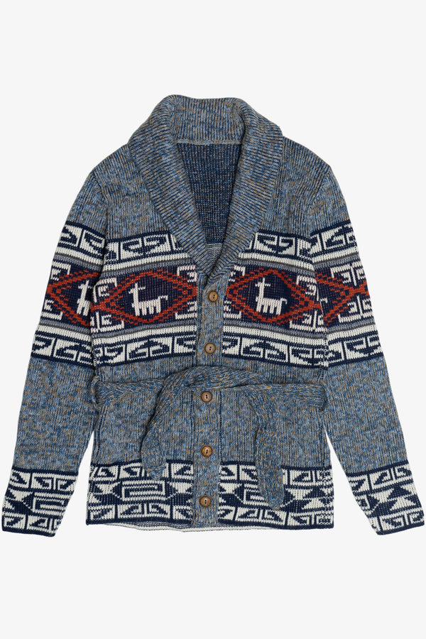 Vintage Llama Motif Shawl Collar Cardigan Sweater (1990s)
