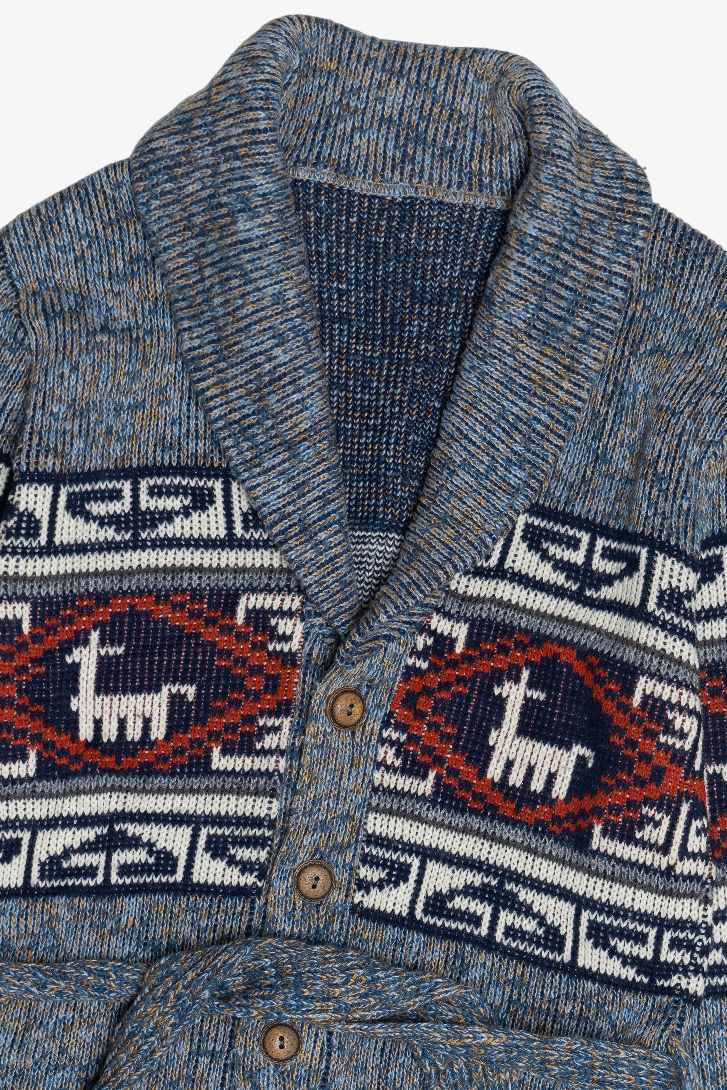 Vintage Llama Motif Shawl Collar Cardigan Sweater (1990s)