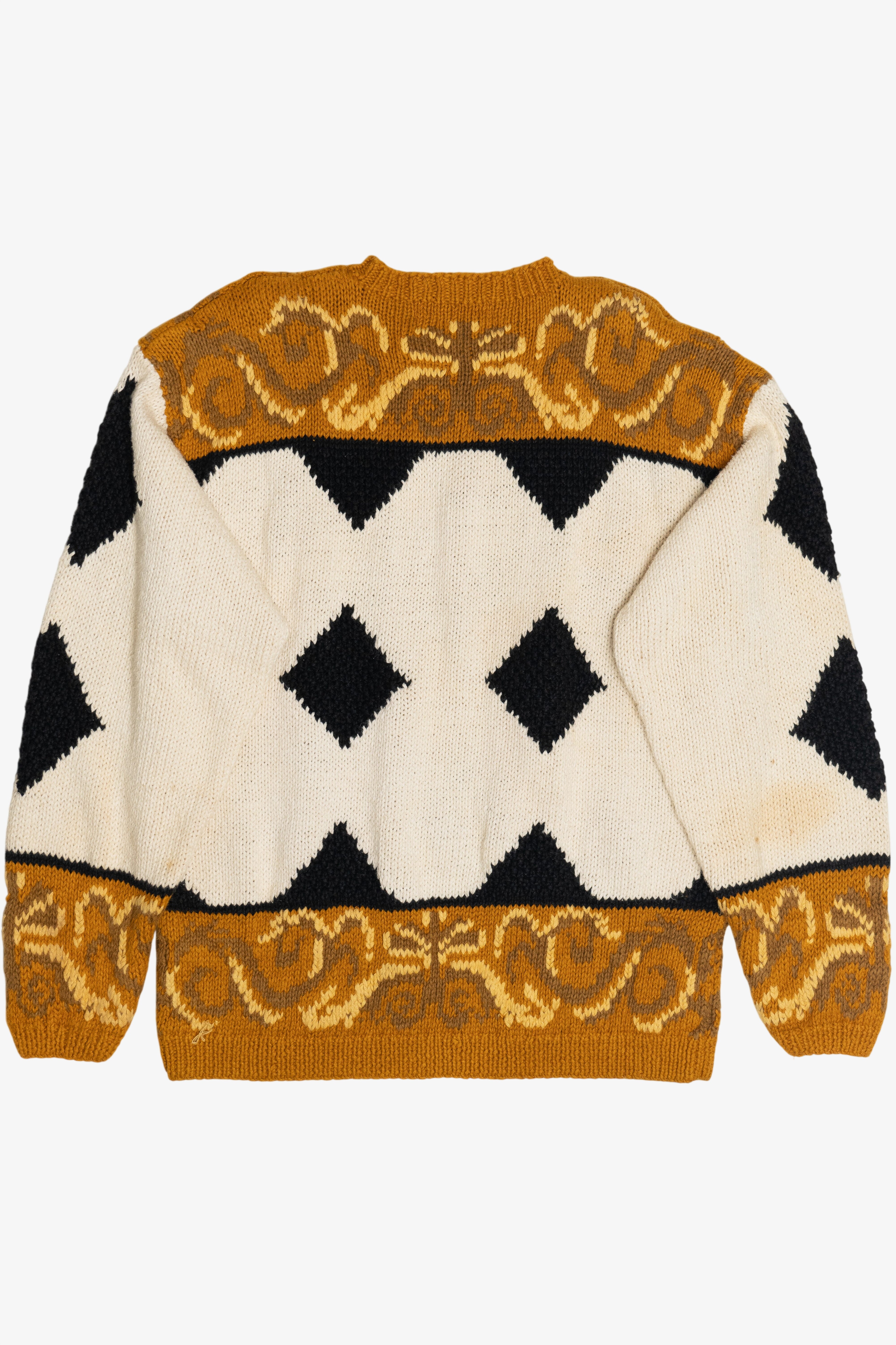 Vintage Knitting Needles Flowers & Diamond Knit Sweater (1980s)