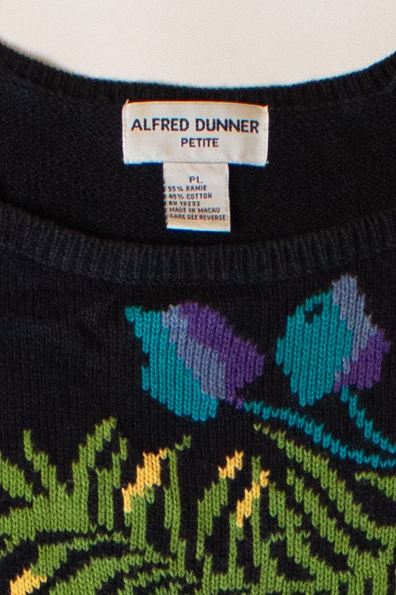 Vintage Black Floral Short Sleeve Sweater (1990s)
