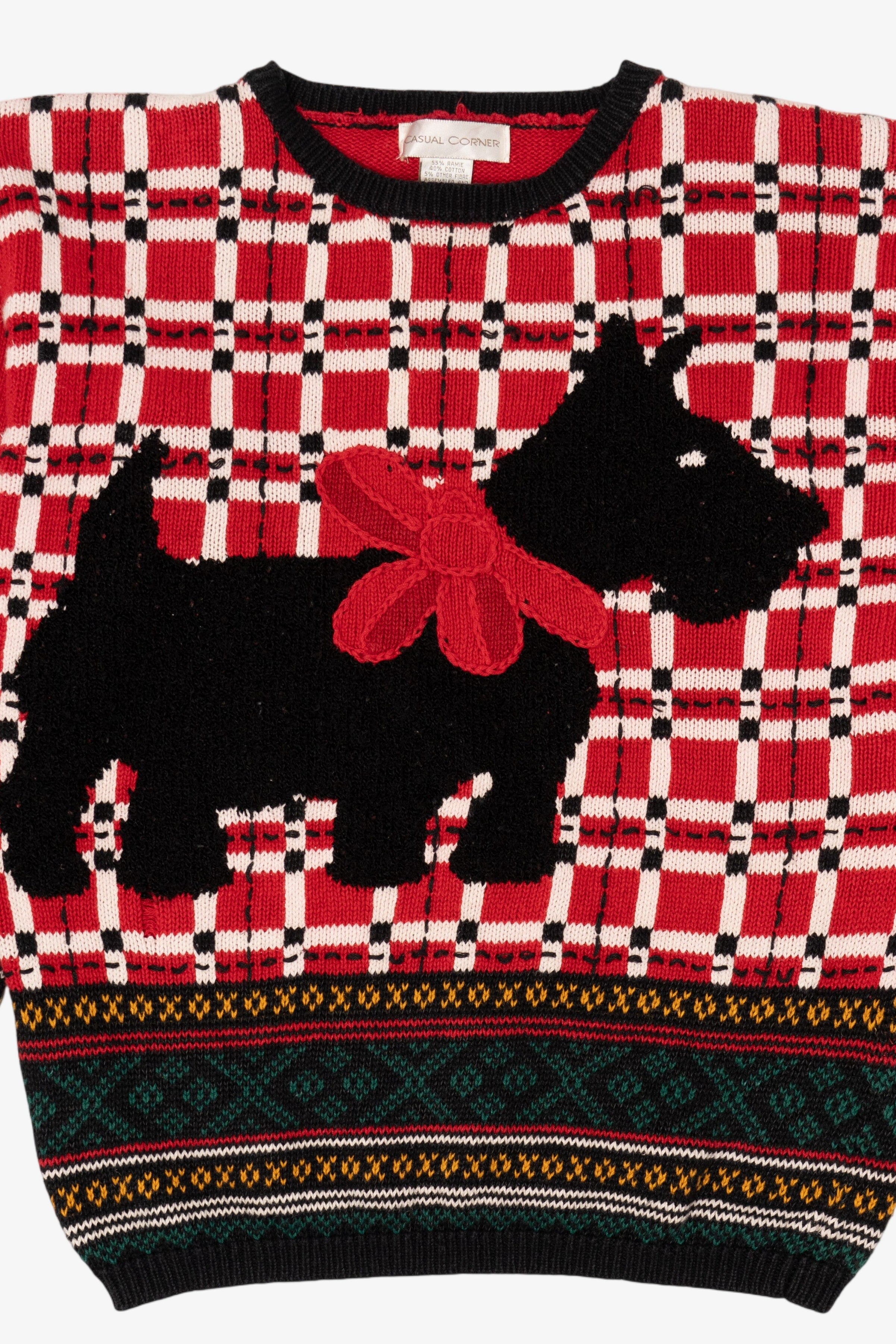 Vintage Red Casual Corner Black Schnauzer Dog Sweater (1990s)