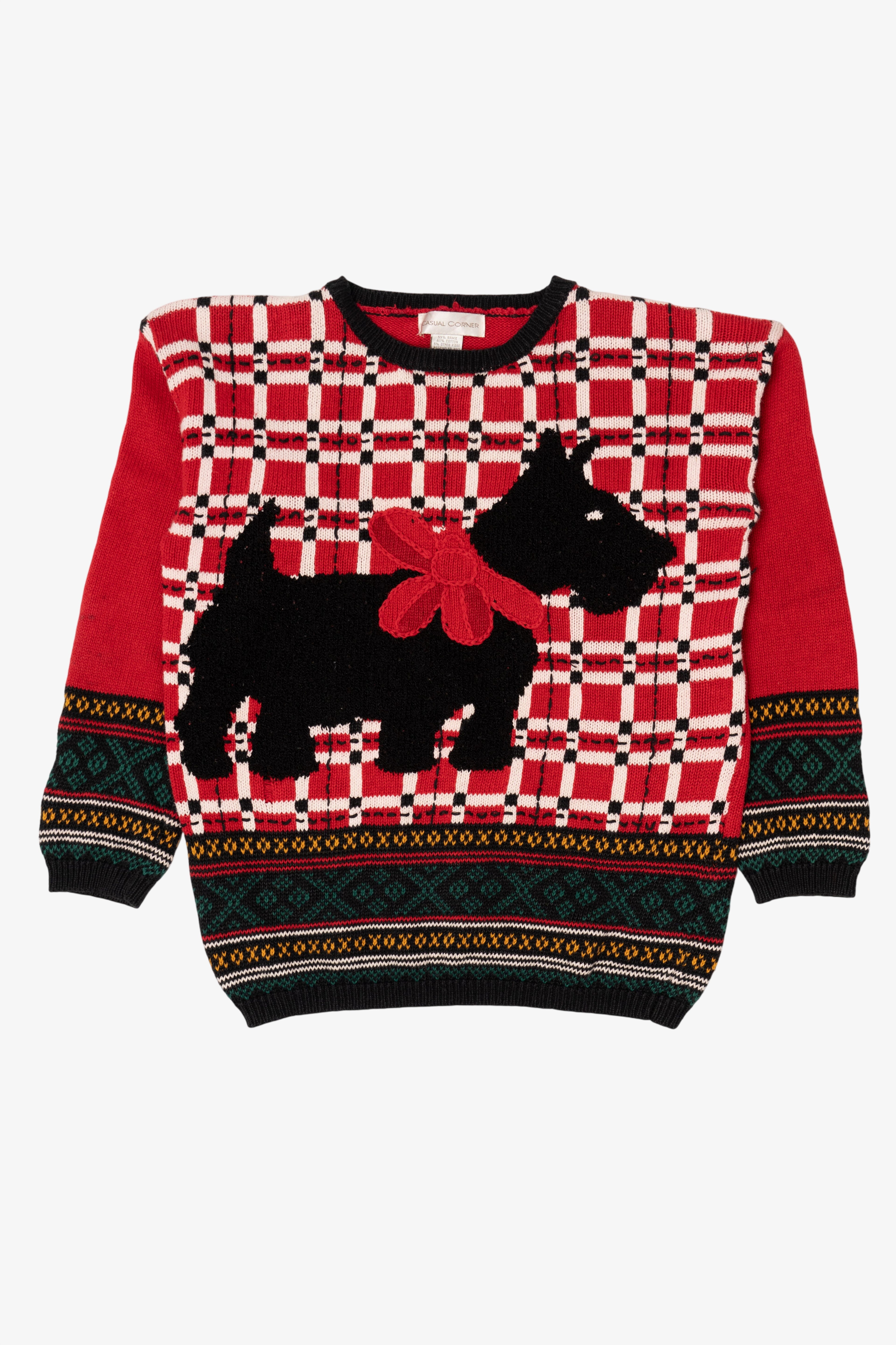 Vintage Red Casual Corner Black Schnauzer Dog Sweater (1990s)
