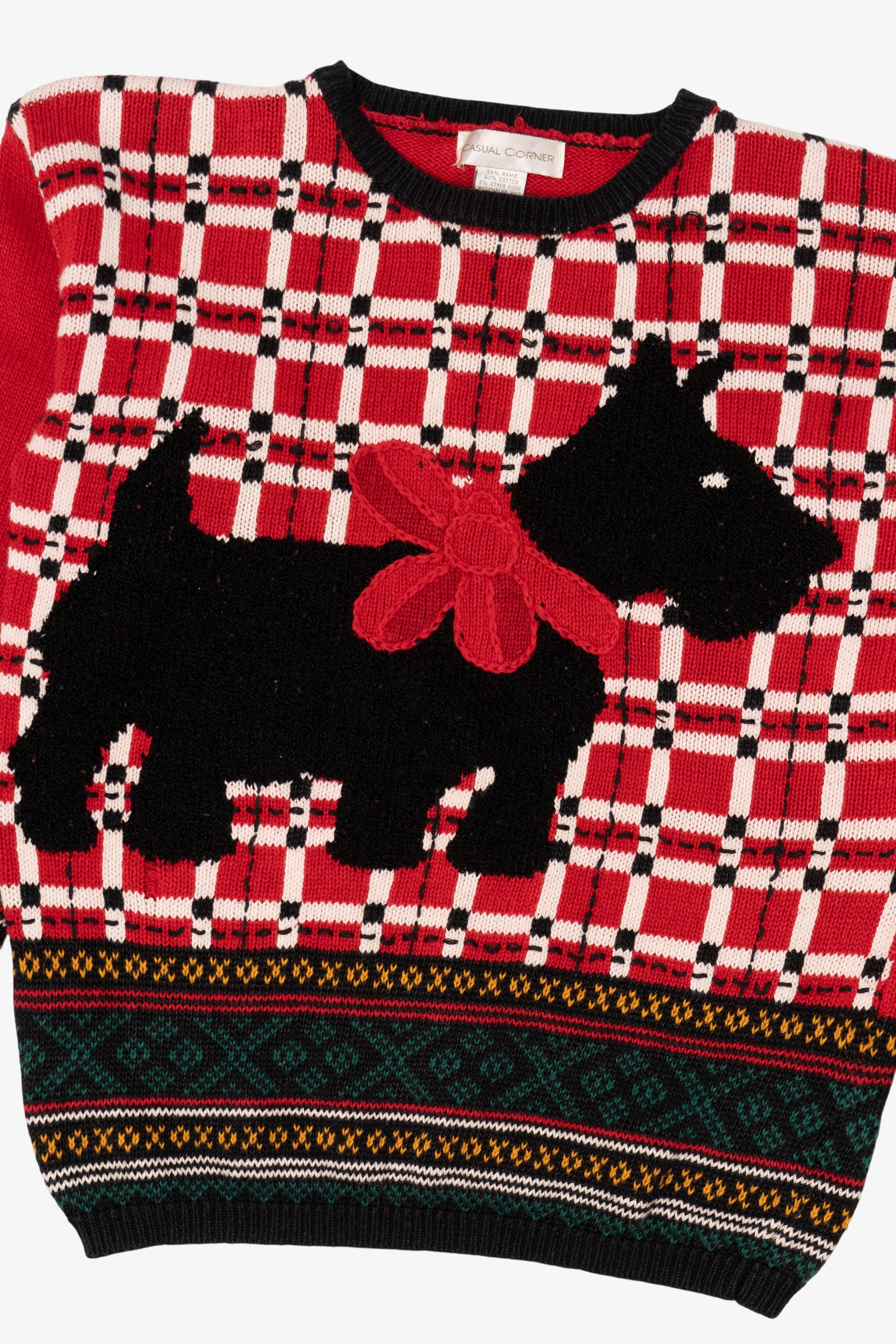 Vintage Red Casual Corner Black Schnauzer Dog Sweater (1990s)