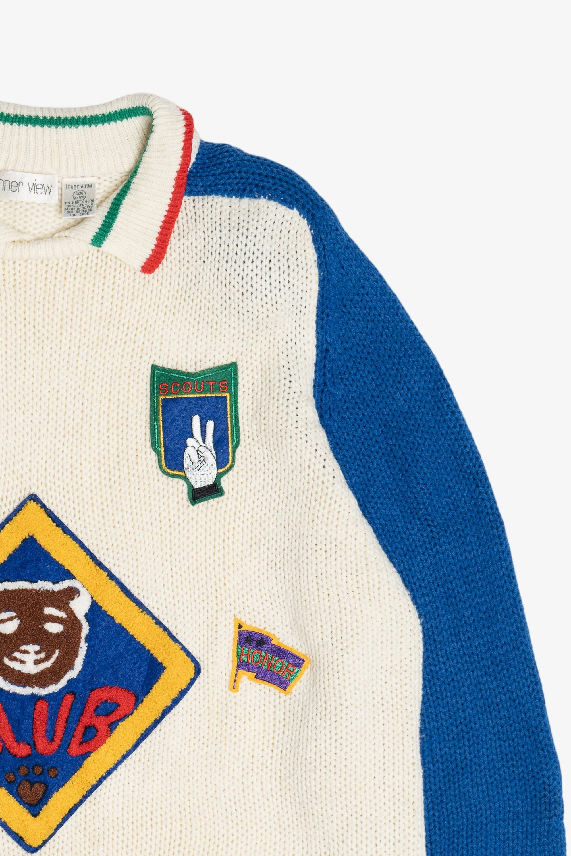 Vintage "Club Scout" Patches Color Block Sweater (1980s)