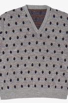 Vintage Light Gray Diamond Pattern V-Neck Sweater (1990s)