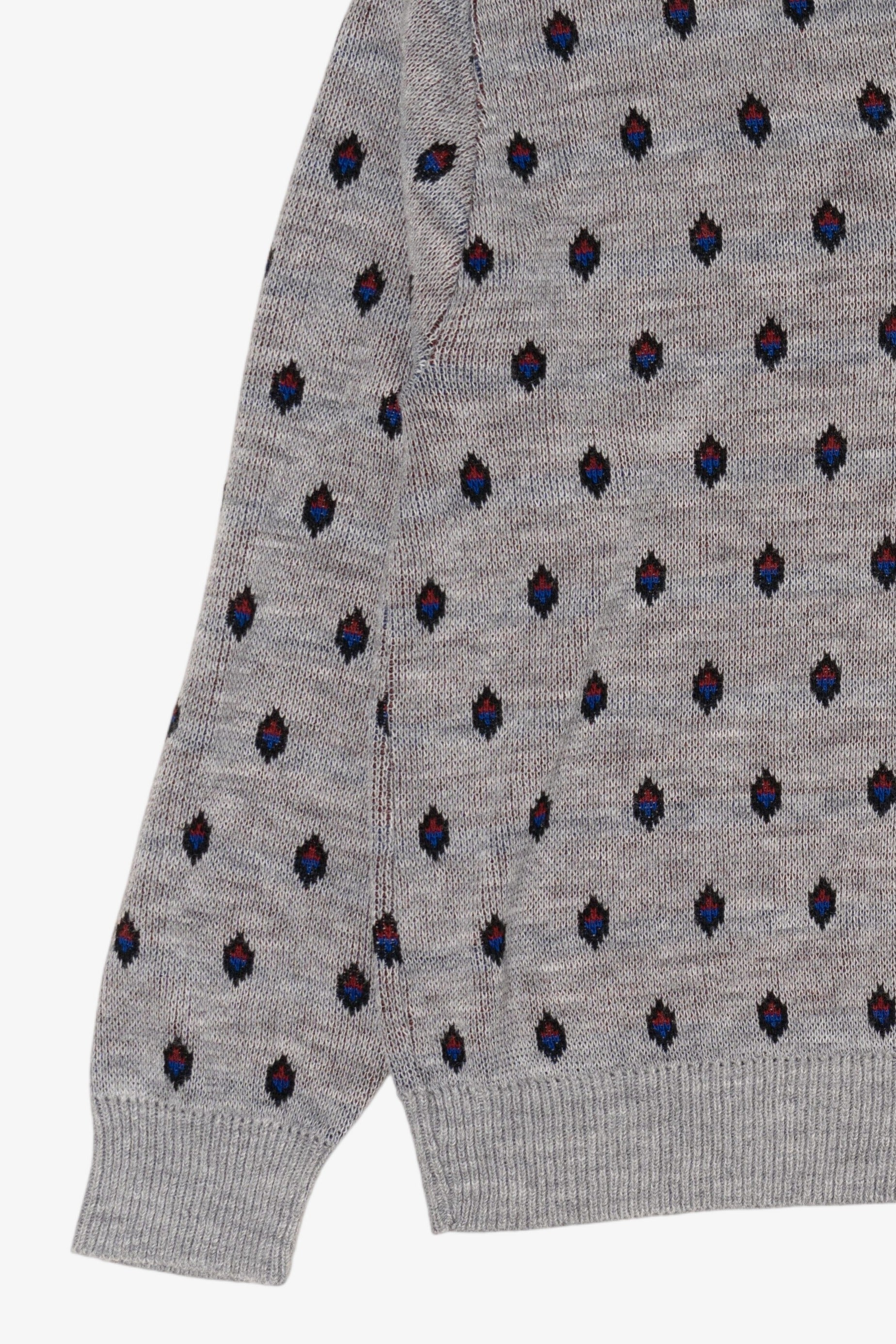 Vintage Light Gray Diamond Pattern V-Neck Sweater (1990s)