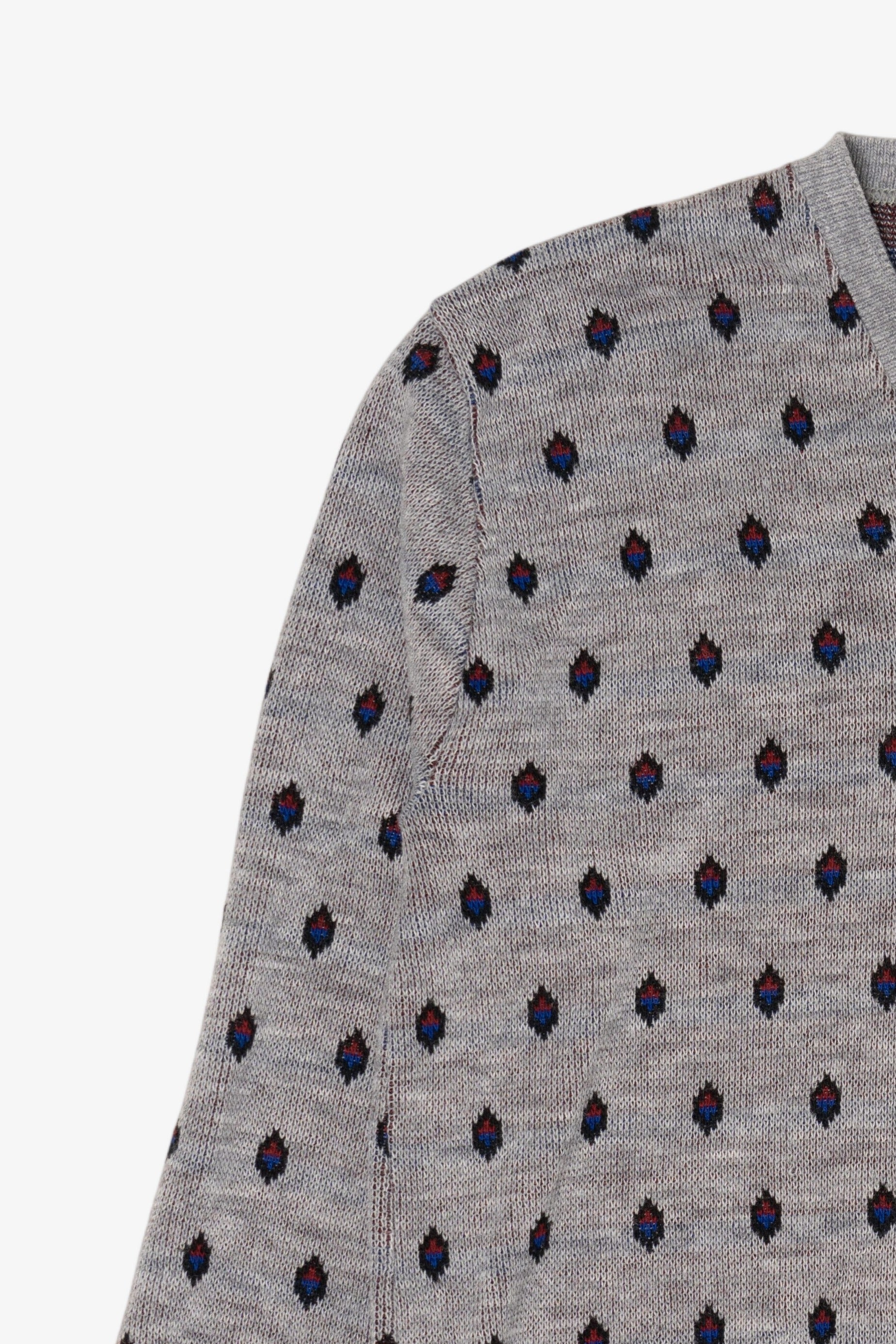Vintage Light Gray Diamond Pattern V-Neck Sweater (1990s)