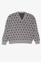Vintage Light Gray Diamond Pattern V-Neck Sweater (1990s)