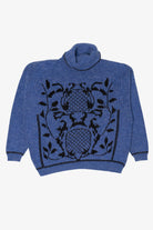 Vintage Blue Graphic Turtleneck Sweater (1990s)