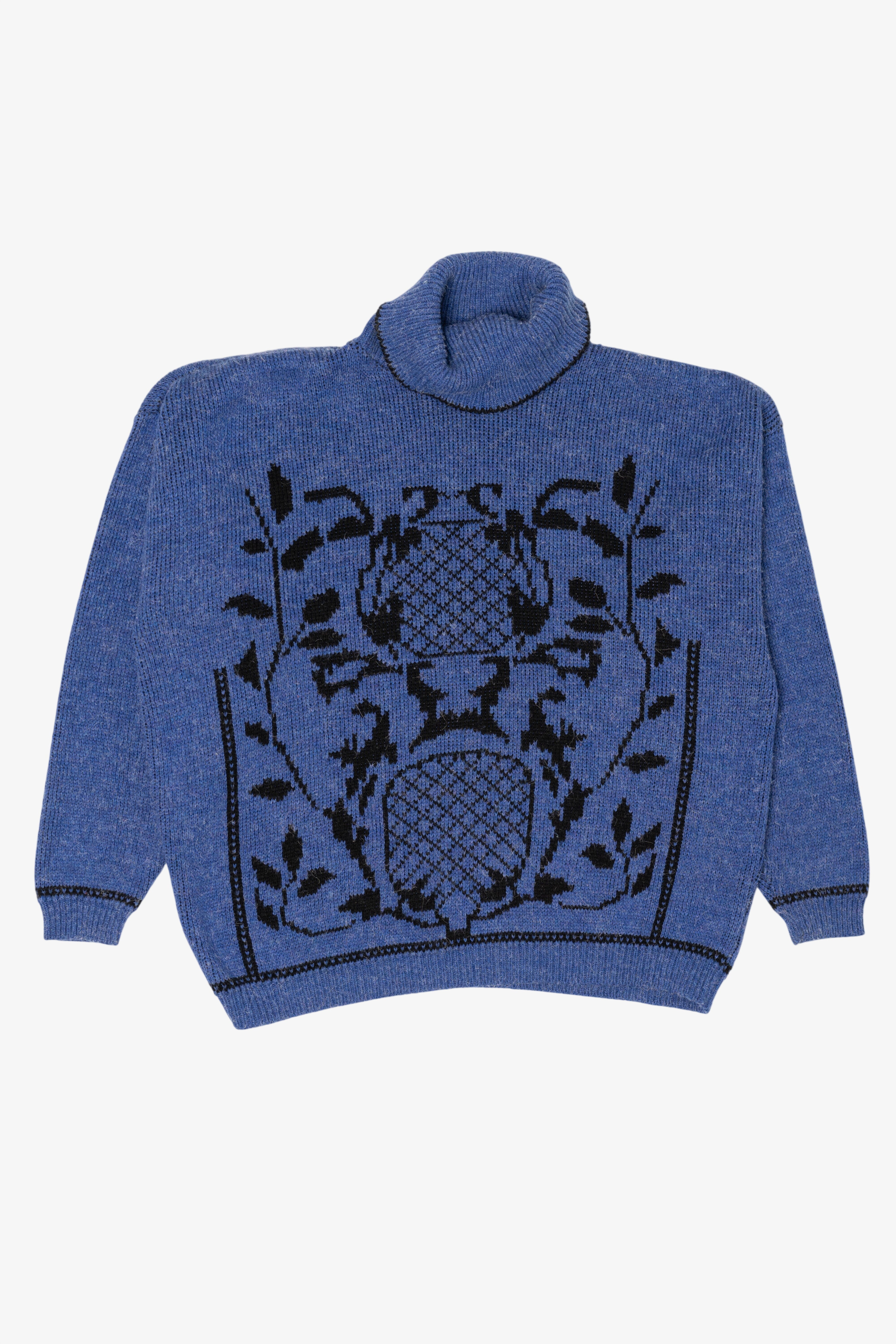 Vintage Blue Graphic Turtleneck Sweater (1990s)