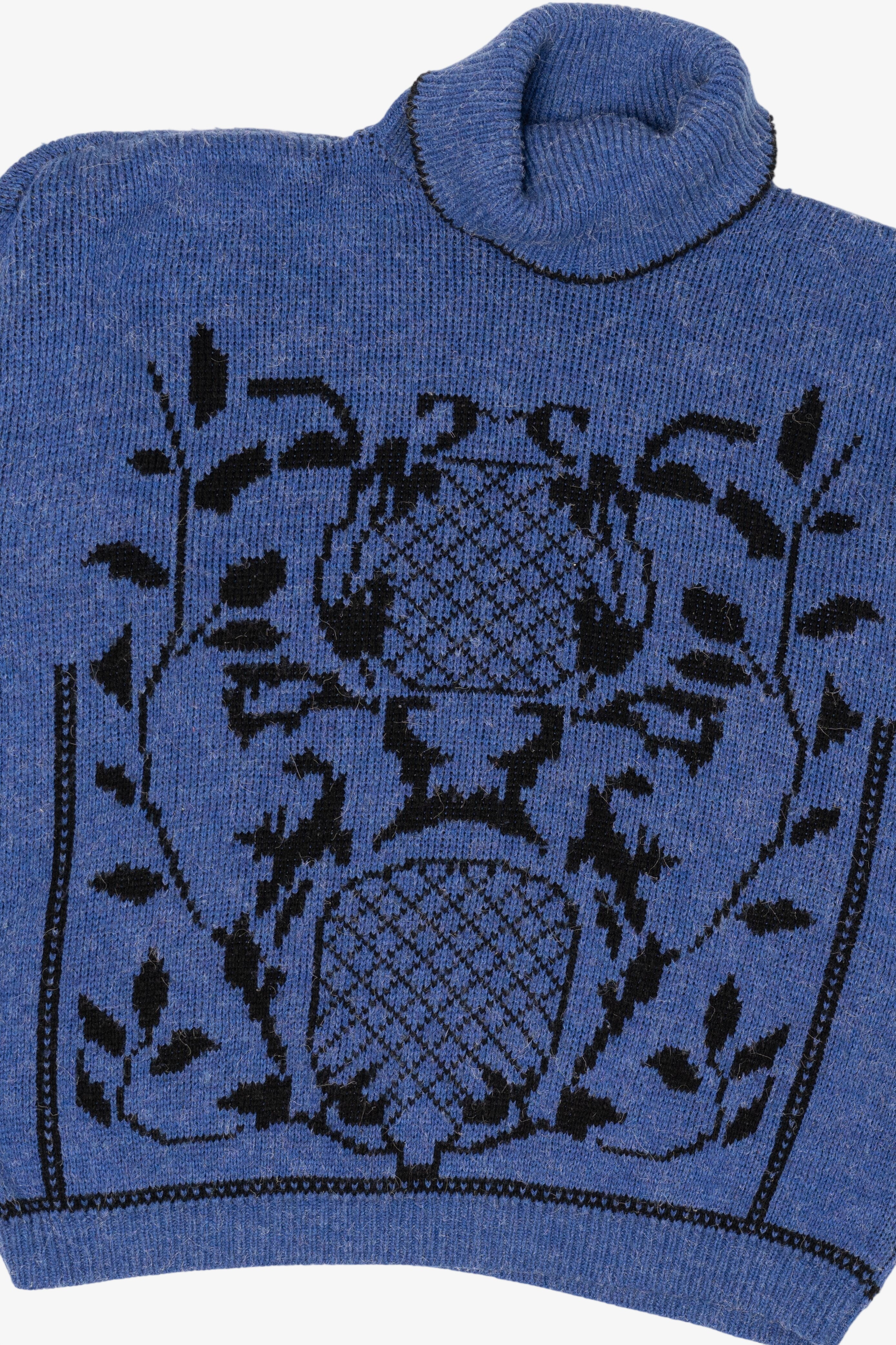 Vintage Blue Graphic Turtleneck Sweater (1990s)