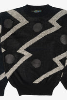 Vintage Black Weeds Geometric Graphic Leather Patches Sweater (1980s)