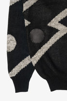 Vintage Black Weeds Geometric Graphic Leather Patches Sweater (1980s)
