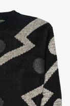 Vintage Black Weeds Geometric Graphic Leather Patches Sweater (1980s)